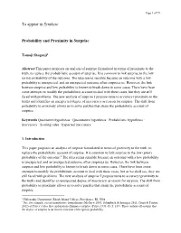 To Appear in Synthese Probability and Proximity in Surprise