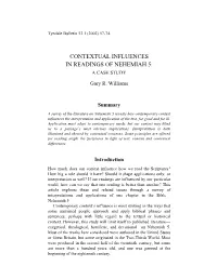 Contextual Influences in Readings of Nehemiah 5: a Case Study