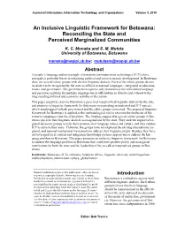 An Inclusive Linguistic Framework for Botswana: Reconciling the State and Perceived Marginalized Communities