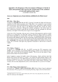Appendix to the Responses of the Government of Hungary to the List Of