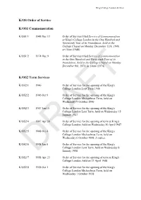 K/OS Orders of Service Draft Catalogue
