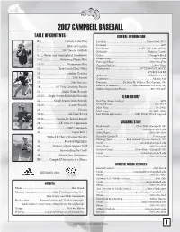 2007 CAMPBELL BASEBALL TABLE of CONTENTS General Information IFC
