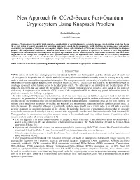 New Approach for CCA2-Secure Post-Quantum Cryptosystem Using Knapsack Problem