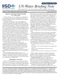 UN-Water Briefing Note a Reporting Service for Environment and Development Negotiations