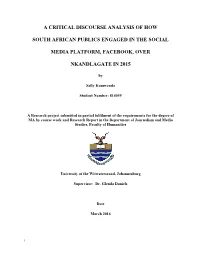 A Critical Discourse Analysis of How South African Publics Engaged in the Social Media Platform, Namely Facebook, Over Nkandlagate