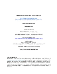 NYC TOHP Transcript 128 Sandra Mesics