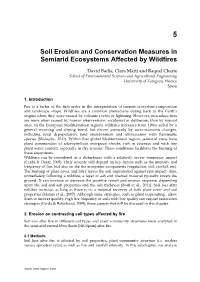 Soil Erosion and Conservation Measures in Semiarid Ecosystems Affected by Wildfires