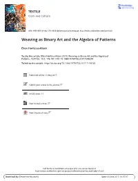 Weaving As Binary Art and the Algebra of Patterns