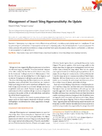 Management of Insect Sting Hypersensitivity: an Update Robert D