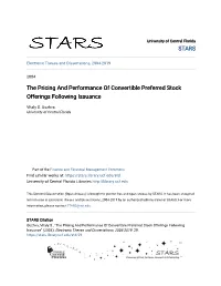 The Pricing and Performance of Convertible Preferred Stock Offerings Following Issuance