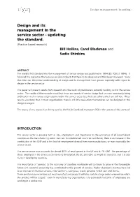 Design and Its Management in the Service Sector - Updating the Standard