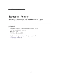 Statistical Physics University of Cambridge Part II Mathematical Tripos