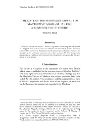 The Date of the Magdalen Papyrus of Matthew (P