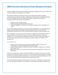 UMBC Personal Leadership and Project Management Program