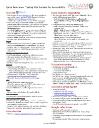 Webaim Quick Reference: Testing Web Content for Accessibility