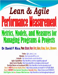 Metrics, Models, and Measures for Managing Programs & Projects
