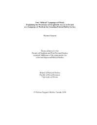“Official” Languages of Work: Explaining the Persistence of Inequitable Access to French As a Language of Work in the Canadian Federal Public Service