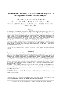 Rifondazione Comunista at Its 6Th National Conference : a Strategy of Textual and Semantic Analysis1