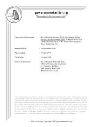 (SSN) Verification: Policy, Process, and Recommendations, a Report of the SSN Verification Sub-Team to the Enumeration Response Team, September 2003