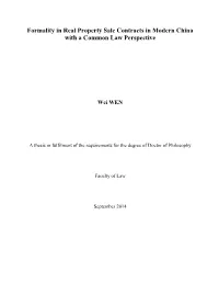Formality in Real Property Sale Contracts in Modern China with a Common Law Perspective