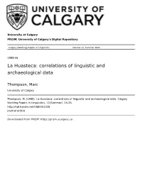 La Huasteca: Correlations of Linguistic and Archaeological Data