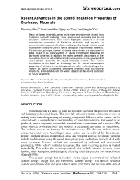 Recent Advances in the Sound Insulation Properties of Bio-Based Materials