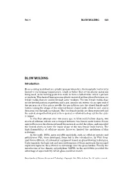 "Blow Molding". In: Encyclopedia of Polymer Science and Technology