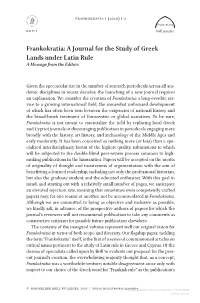 Frankokratia: a Journal for the Study of Greek Lands Under Latin Rule a Message from the Editors
