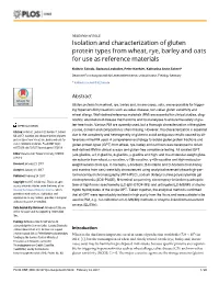 Isolation and Characterization of Gluten Protein Types from Wheat, Rye, Barley and Oats for Use As Reference Materials