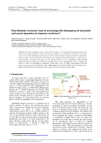Post-Disaster Recovery: How to Encourage the Emergency of Economic and Social Dynamics to Improve Resilience?