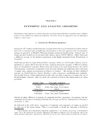Synthetic and Analytic Geometry