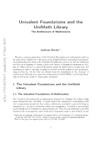Univalent Foundations and the Unimath Library