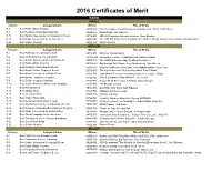 2016 Certificates of Merit