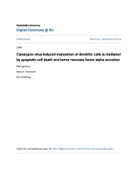 Canarypox Virus-Induced Maturation of Dendritic Cells Is Mediated by Apoptotic Cell Death and Tumor Necrosis Factor Alpha Secretion