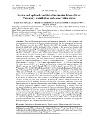 Review and Updated Checklist of Freshwater Fishes of Iran: Taxonomy, Distribution and Conservation Status