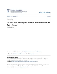 The Difficulty of Balancing the Doctrine of Prior Restraint with the Right of Privacy