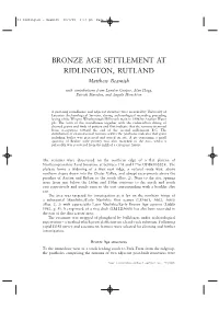 BRONZE AGE SETTLEMENT at RIDLINGTON, RUTLAND Matthew Beamish