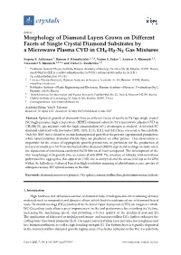 Morphology of Diamond Layers Grown on Different Facets of Single Crystal Diamond Substrates by a Microwave Plasma CVD in CH4-H2-N2 Gas Mixtures