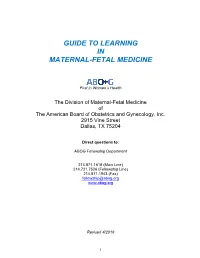 Guide to Learning in Maternal-Fetal Medicine