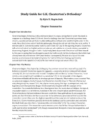 Study Guide for G.K. Chesterton's Orthodoxy1
