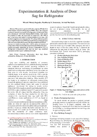 Experimentation & Analysis of Door Sag for Refrigerator