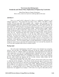 Next Generation Refrigerants: Standards and Climate Policy Implications of Engineering Constraints