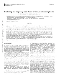 Predicting Low-Frequency Radio Fluxes of Known Extrasolar Planets