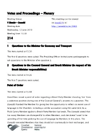 Votes and Proceedings - Plenary