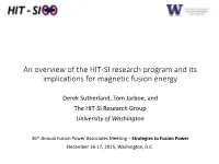 An Overview of the HIT-SI Research Program and Its Implications for Magnetic Fusion Energy