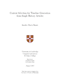 Content Selection for Timeline Generation from Single History Articles