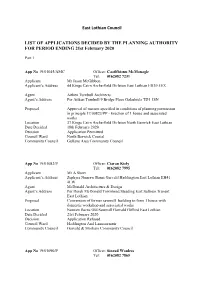East Lothian Council LIST of APPLICATIONS DECIDED by THE