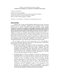 Ministry of Environment and Forests (Moef) Notification on Regulatory Framework for Wetlands Conservation