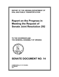 Report on the Progress in Meeting the Request of Senate Joint Resolution 292