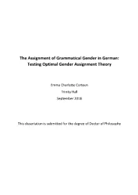 The Assignment of Grammatical Gender in German: Testing Optimal Gender Assignment Theory